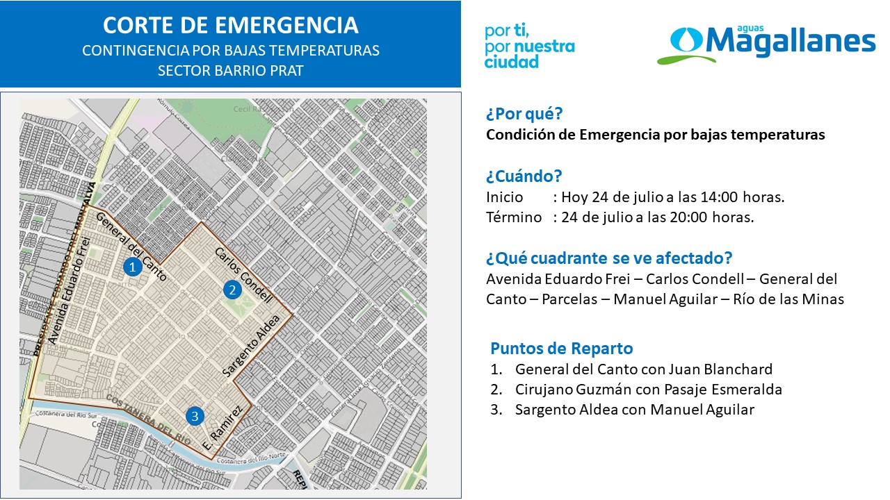 Cortes de emergencia realiza Aguas Magallanes en Punta Arenas este viernes 24 de julio