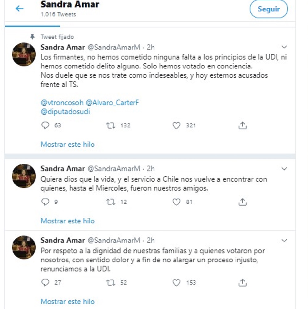 Diputada Sandra Amar anunció su renuncia a la UDI