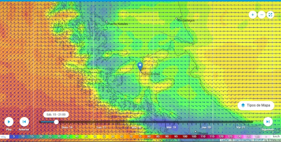 ONEMI declara Alerta Verde Temprana Preventiva para provincias de Magallanes y Tierra del Fuego por vientos hasta 90 kmh