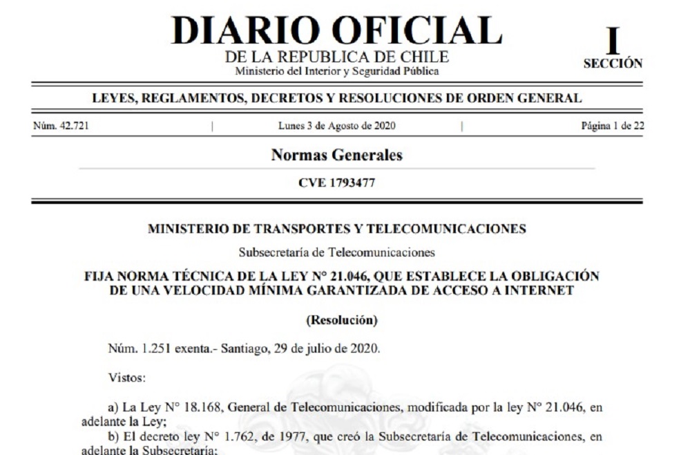 Se publicó en el Diario Oficial nueva norma que exige a empresas de telecomunicaciones, suministrar una velocidad mínima de internet