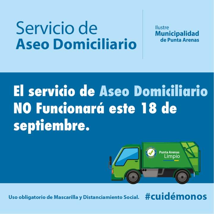 Este viernes 18 de Septiembre no habrá servicio de recolección de basuras en la comuna de Punta Arenas