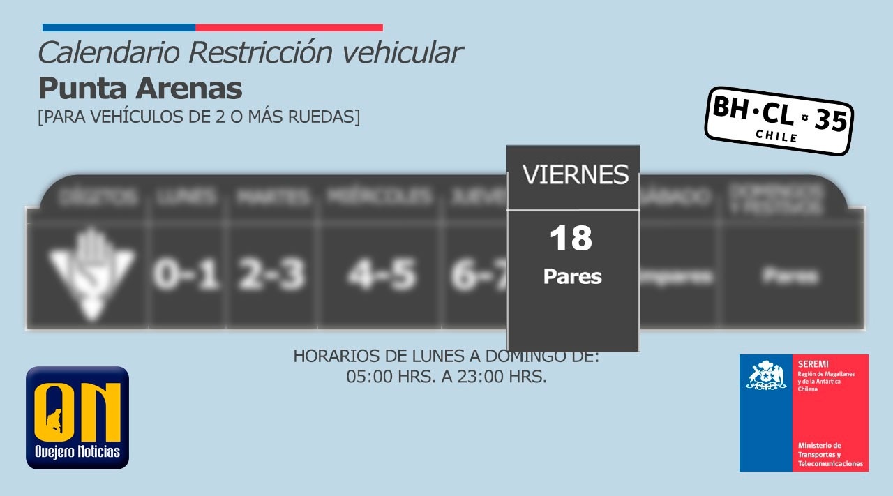 Restricción vehicular en Punta Arenas para este viernes 18 de septiembre: pares