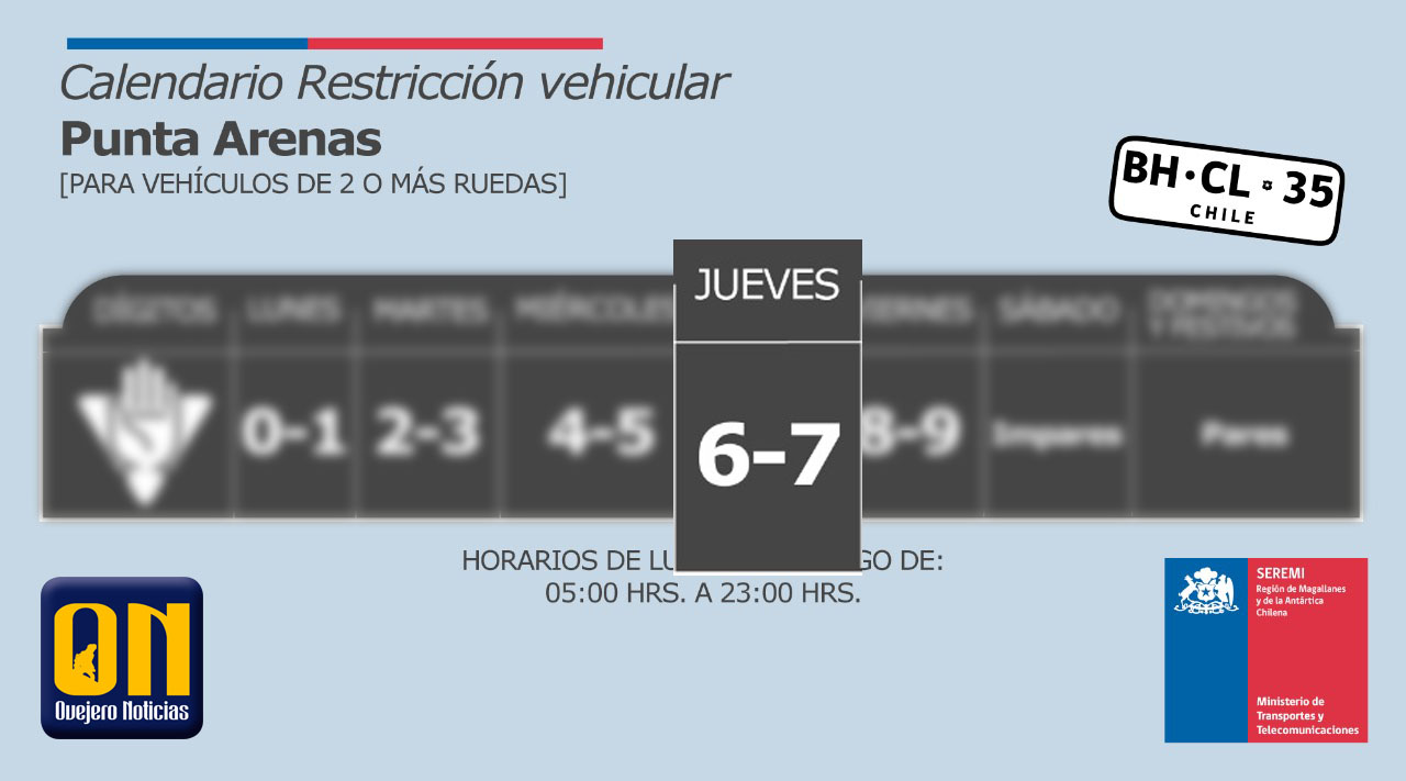 Restricción vehicular en Punta Arenas para este jueves 17 de septiembre: 6 y 7