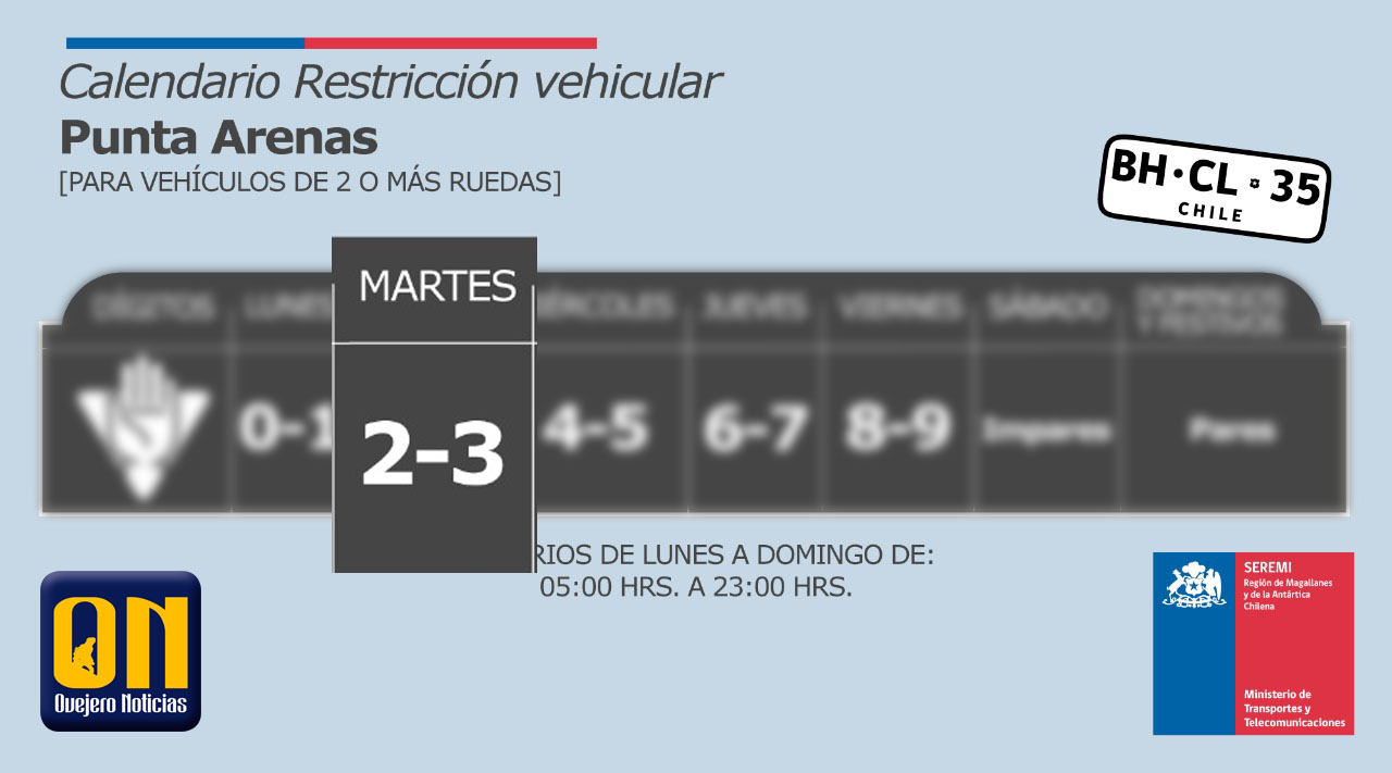 Restricción vehicular en Punta Arenas para este martes 15 de septiembre: 2 y 3