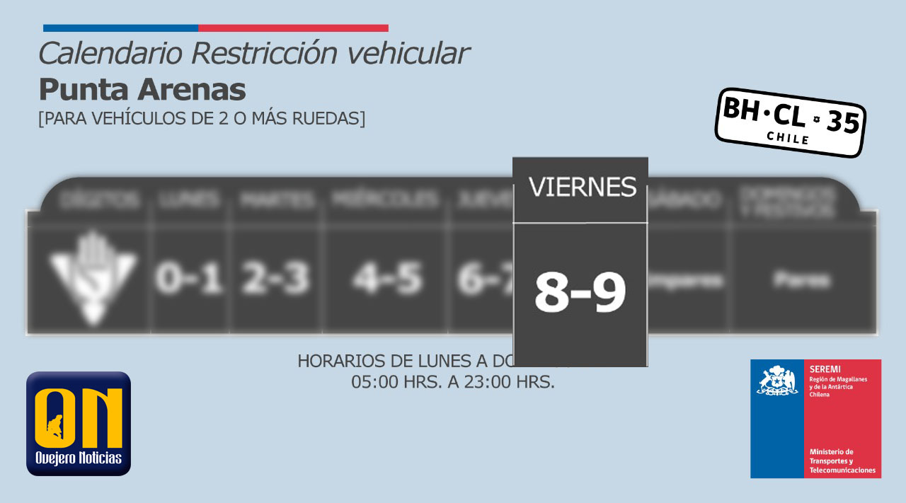 Restricción vehicular para este viernes 25 de septiembre en Punta Arenas: 8 y 9