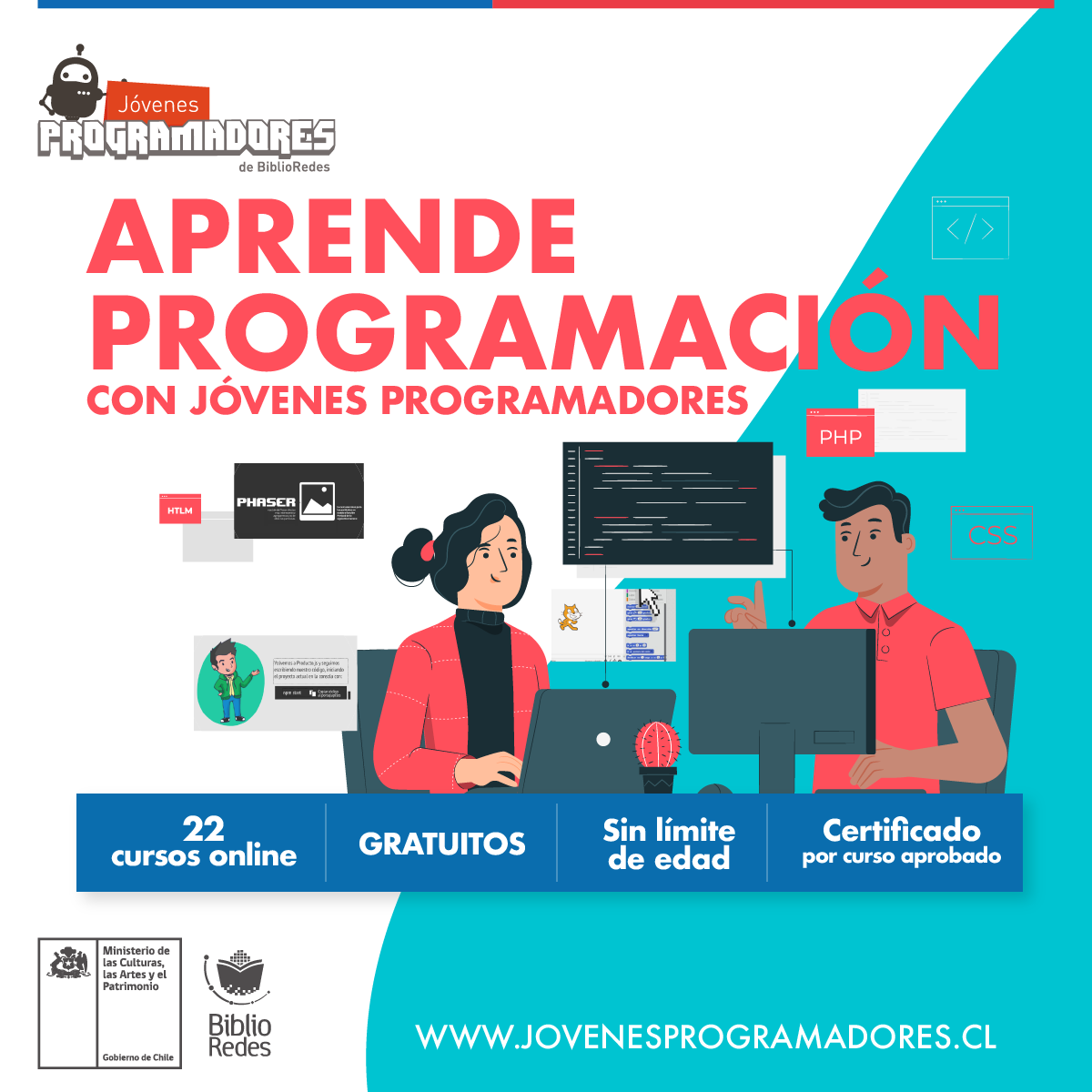 BiblioRedes ofrece 22 cursos gratuitos y online para aprender programación