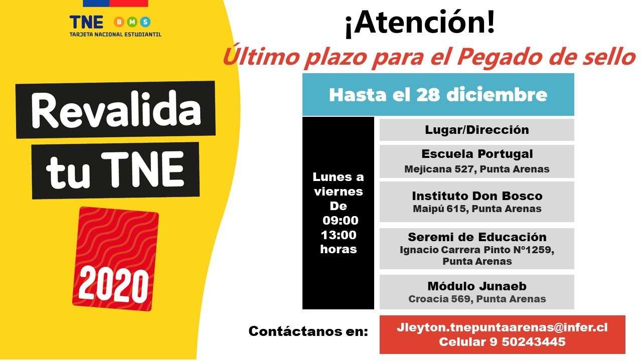 Hasta el 28 de Diciembre se extenderá plazo para pegado de sellos/Revalidación TNE 2019