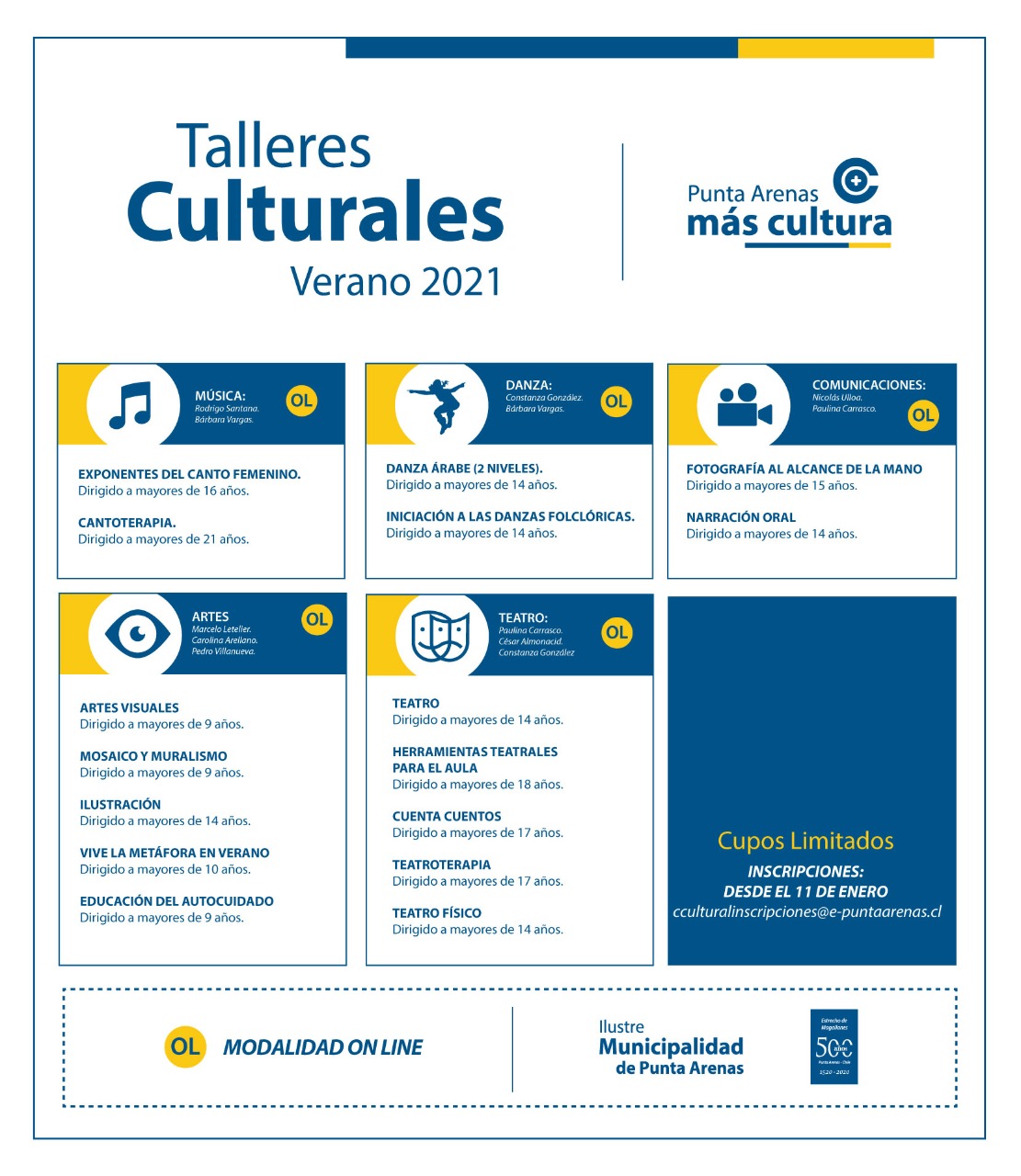 Municipio de Punta Arenas abre inscripciones para talleres gratuitos de verano