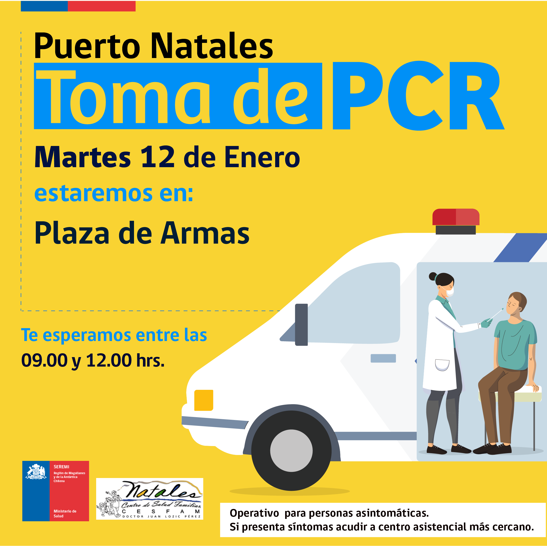 Toma de PCR continuará este martes 12 de enero en Puerto Natales