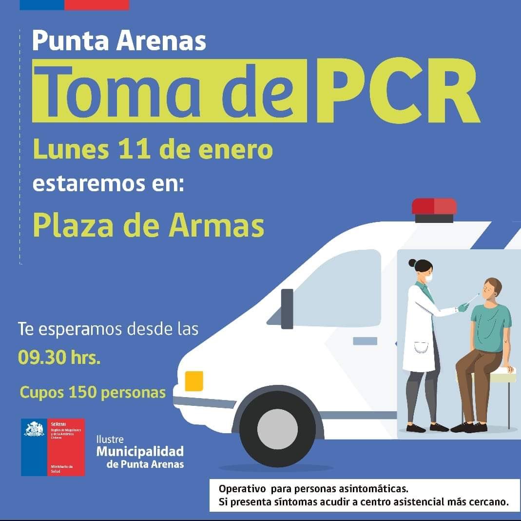 Toma de PCR en Punta Arenas, Natales, Porvenir y Puerto Williams se realiza hoy lunes