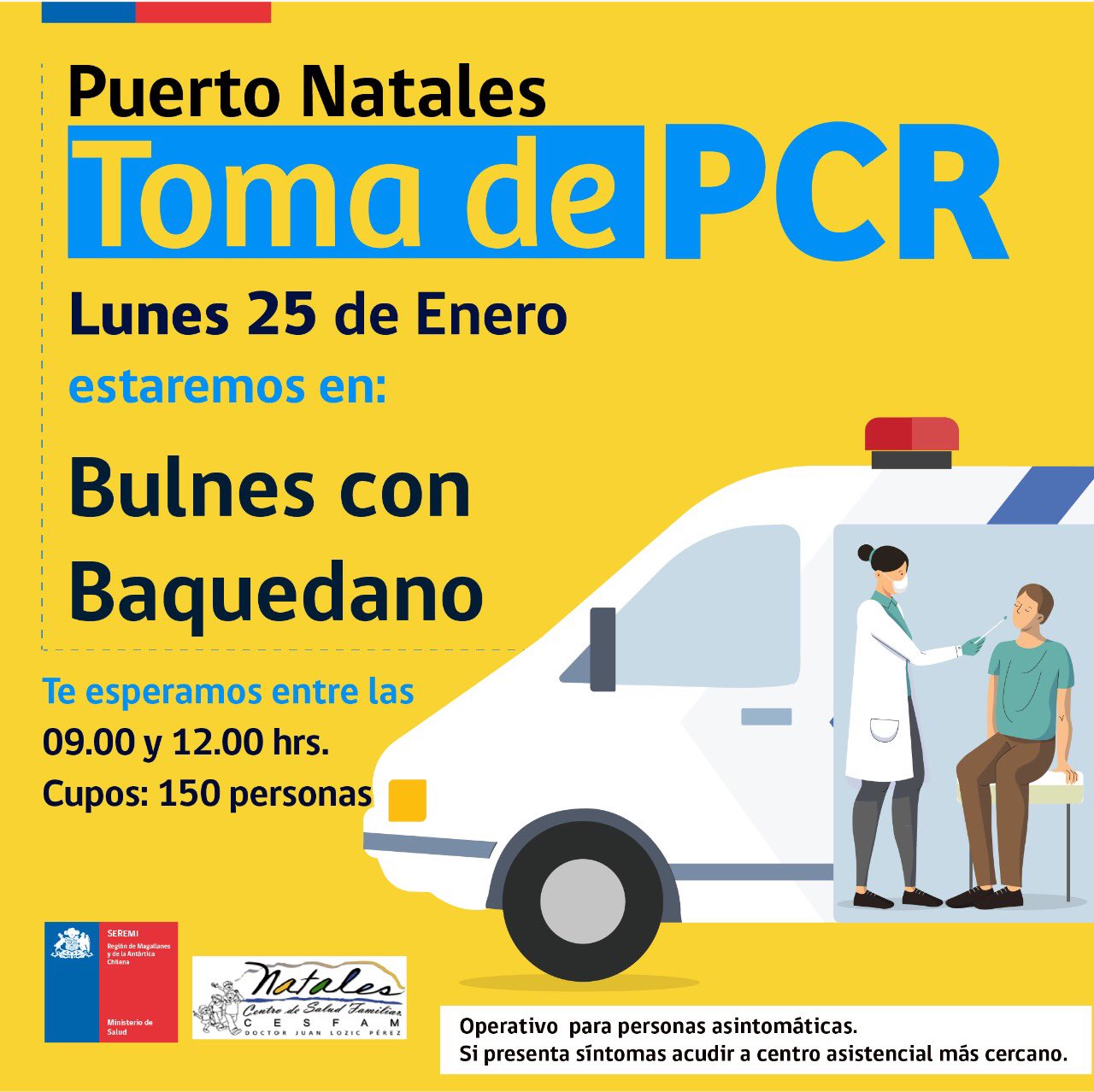 Toma de PCR en Punta Arenas y Natales se realiza hoy lunes