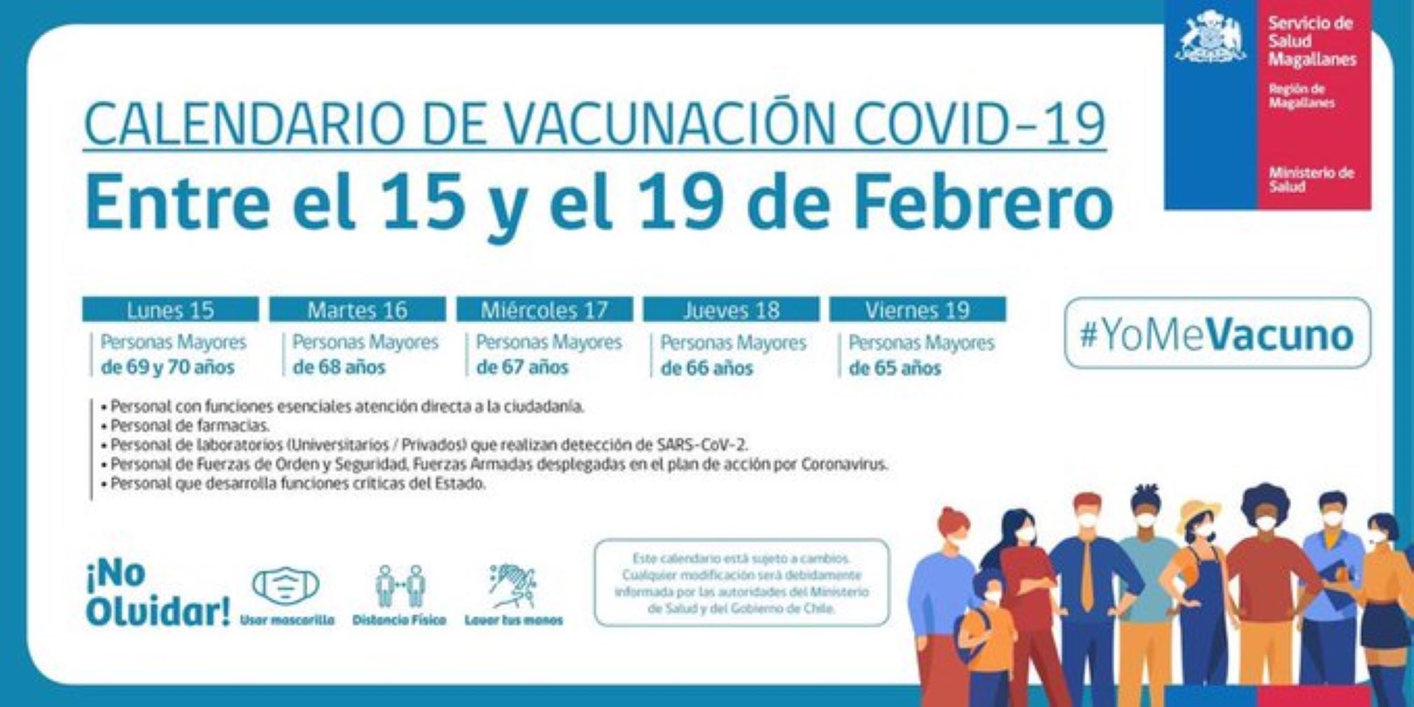 Calendario de vacunación contra el covid-19 en Magallanes, en la semana entre el 15 y 19 de febrero