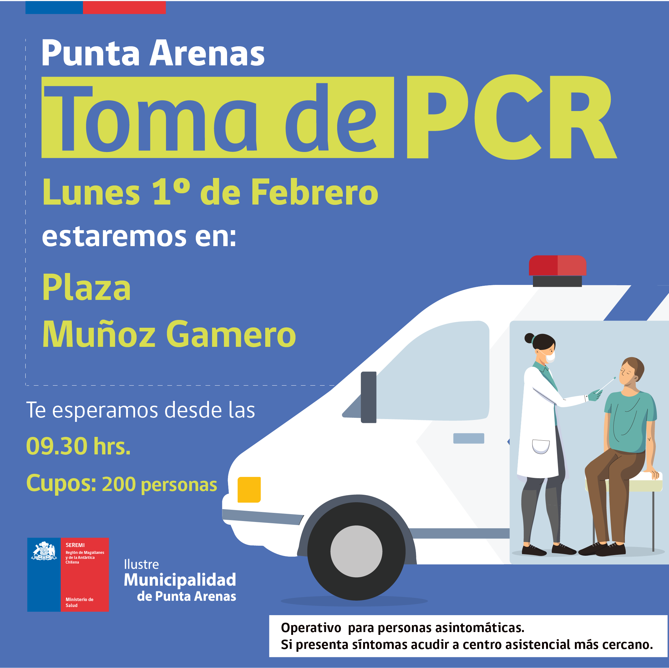 Hoy se efectúa toma de PCR en Punta Arenas, Porvenir, Puerto Williams y Puerto Natales
