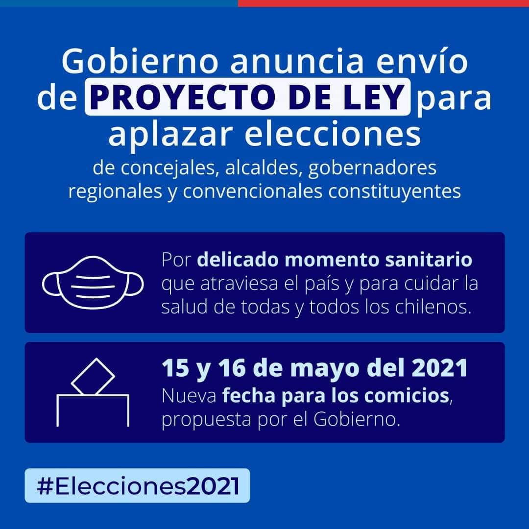 Gobierno del Presidente Piñera propone una postergación de 5 semanas de las elecciones de abril: la propuesta se mantiene en dos días, 15 y 16 de mayo