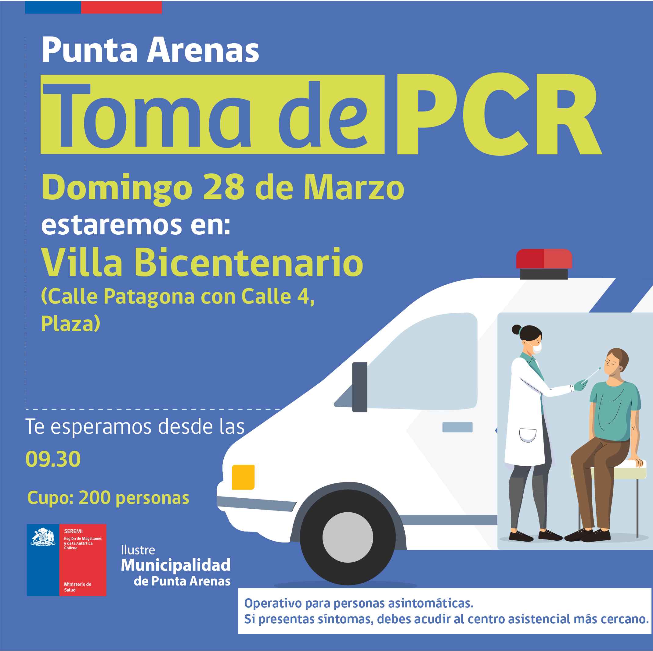 Toma de exámenes PCR se realiza este domingo en Punta Arenas