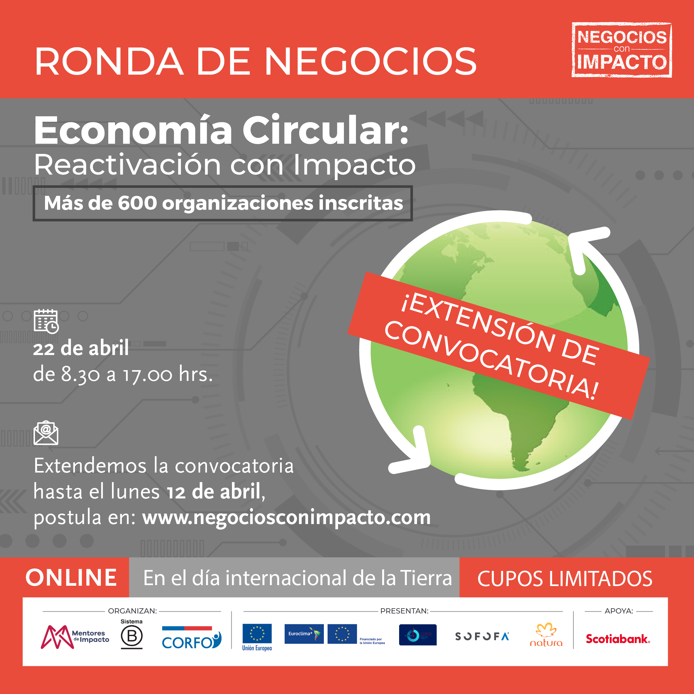 Extensión de plazo para postular a participar a la Rueda de Negocios online en economía circular
