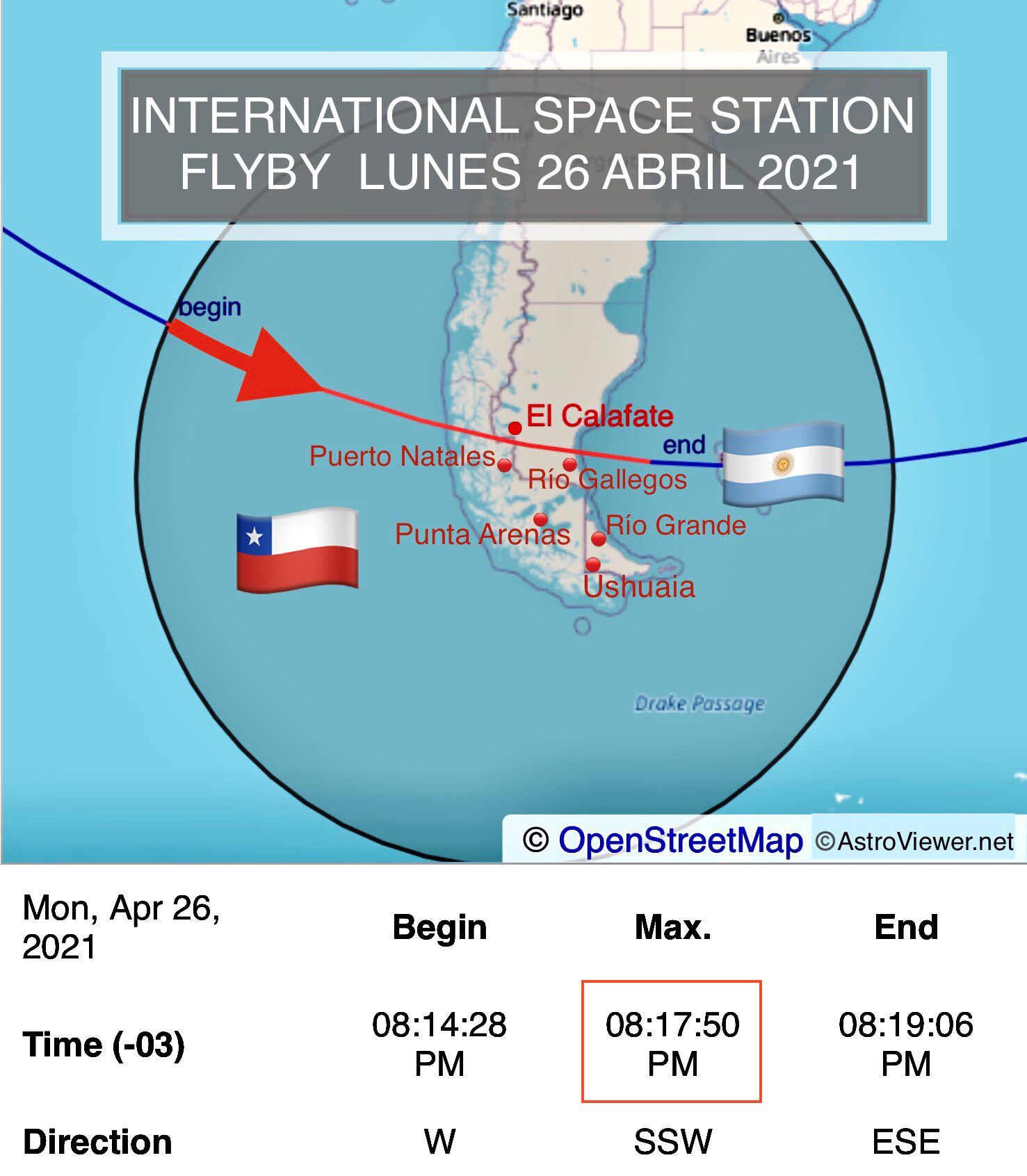Estación Espacial Internacional surcará hoy los cielos de Magallanes y la Patagonia
