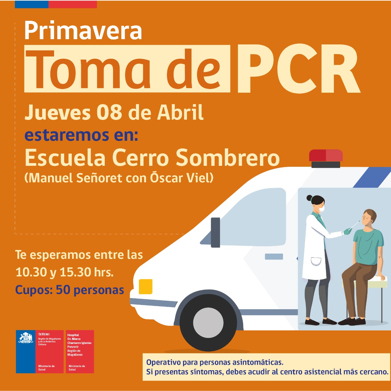 Toma de PCR se realiza este jueves 8 de abril en Punta Arenas, Primavera y Puerto Natales