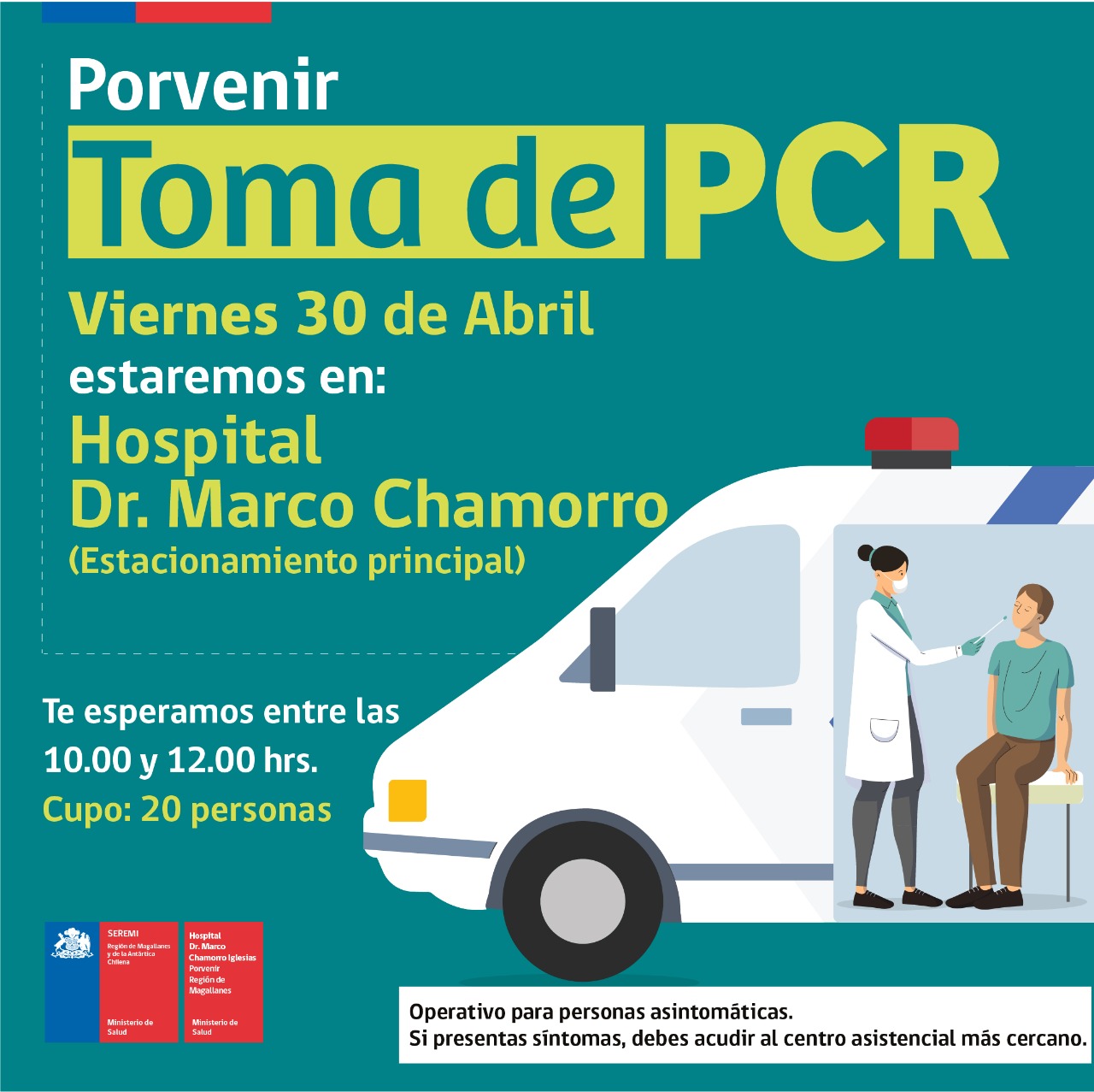 Este jueves continúa toma de PCR en Punta Arenas, Timaukel, Porvenir y Puerto Natales
