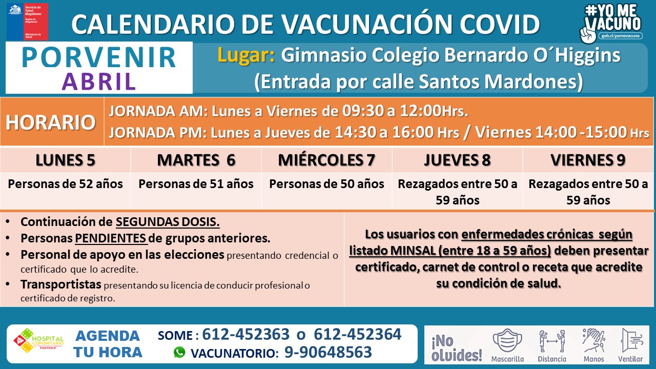 Calendario de vacunación contra la influenza y covid-19 en Porvenir