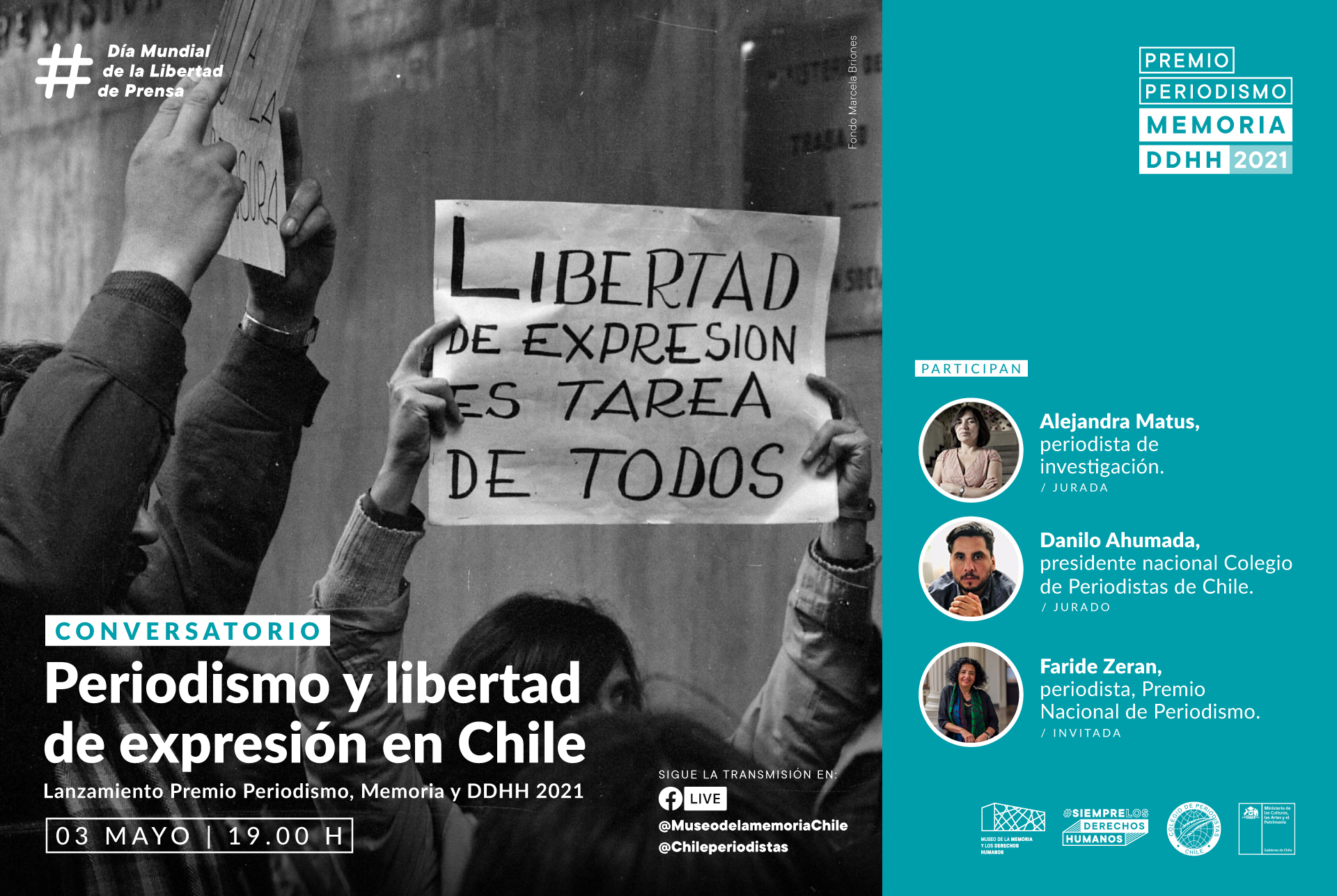 Museo de la Memoria y Colegio de Periodistas lanzarán 6° versión del Premio Periodismo, Memoria y Derechos Humanos.
