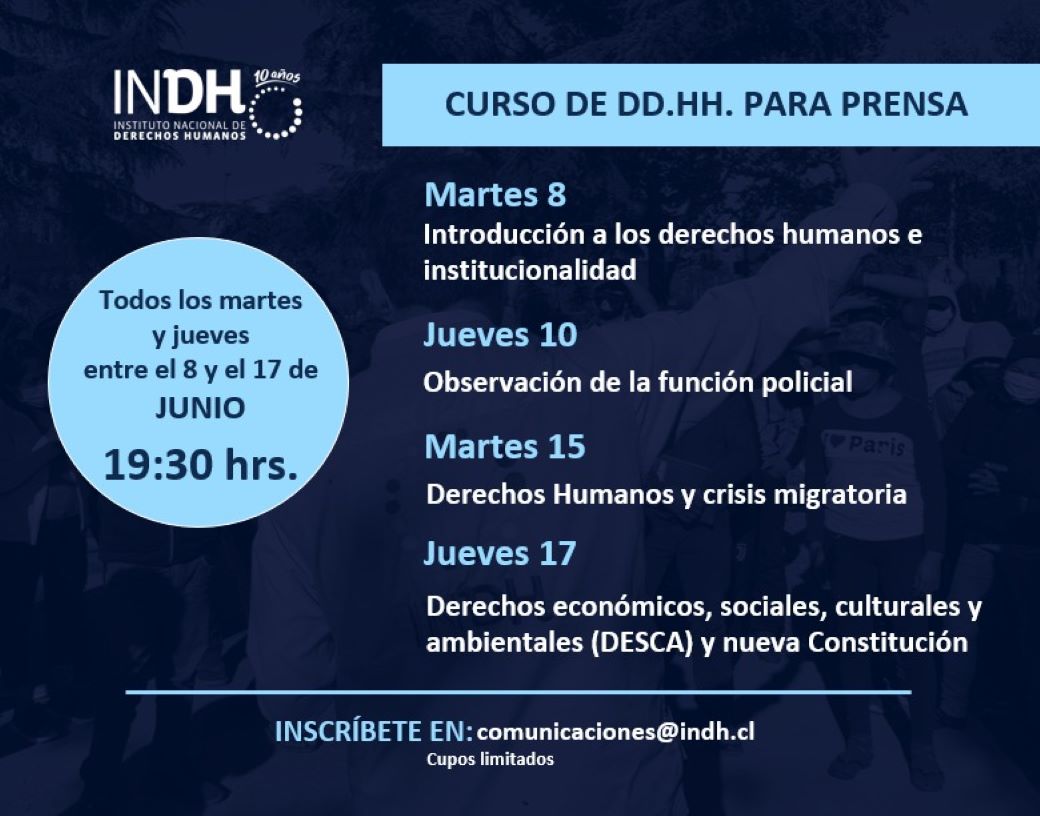 Instituto Nacional de Derechos Humanos realiza curso de formación para profesionales de la Prensa y medios de comunicación