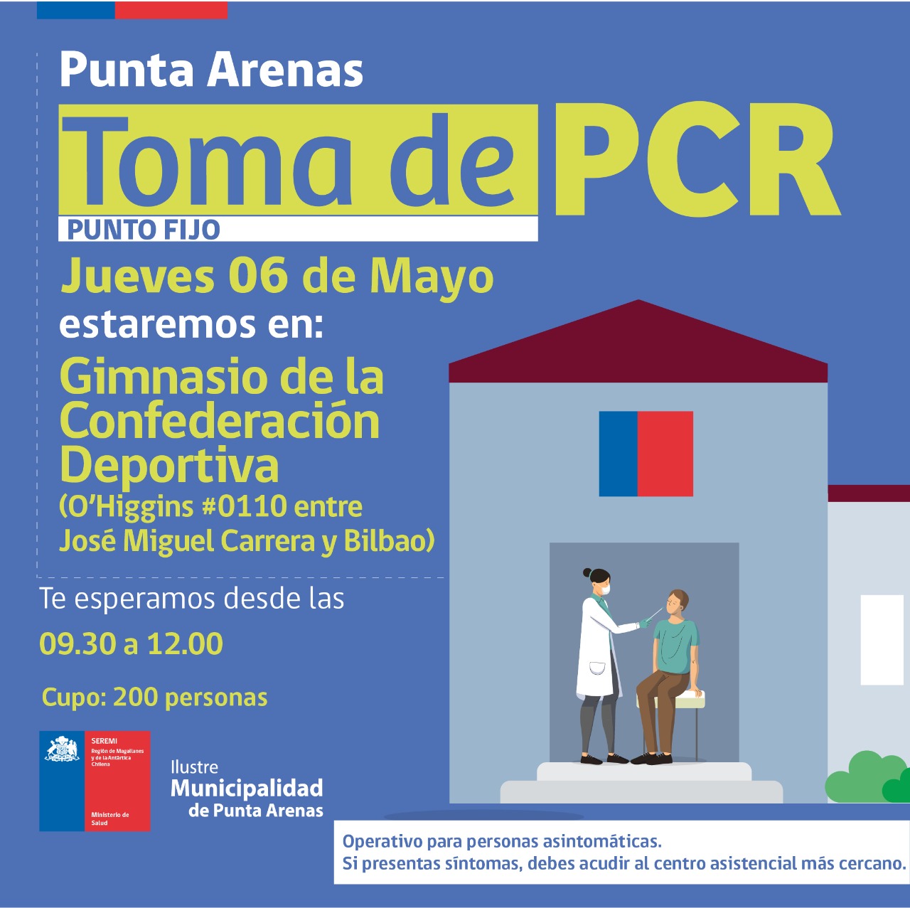 Toma de PCR en Punta Arenas, Natales, Porvenir y Timaukel, este jueves 6 de mayo