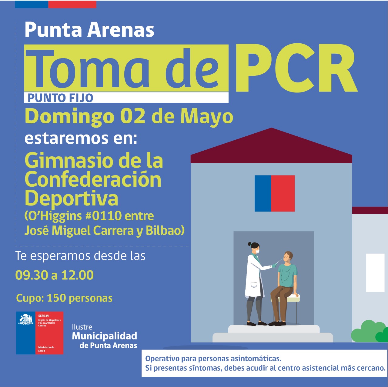 Toma de PCR se efectuará este domingo 2 de mayo en Punta Arenas y Tierra del Fuego