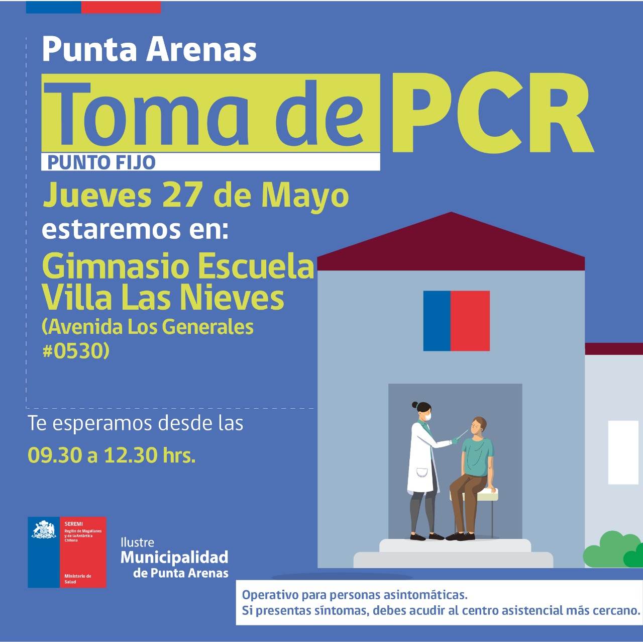 Toma de PCR se efectúa este jueves 27 de mayo en Puerto Natales, Punta Arenas y Porvenir