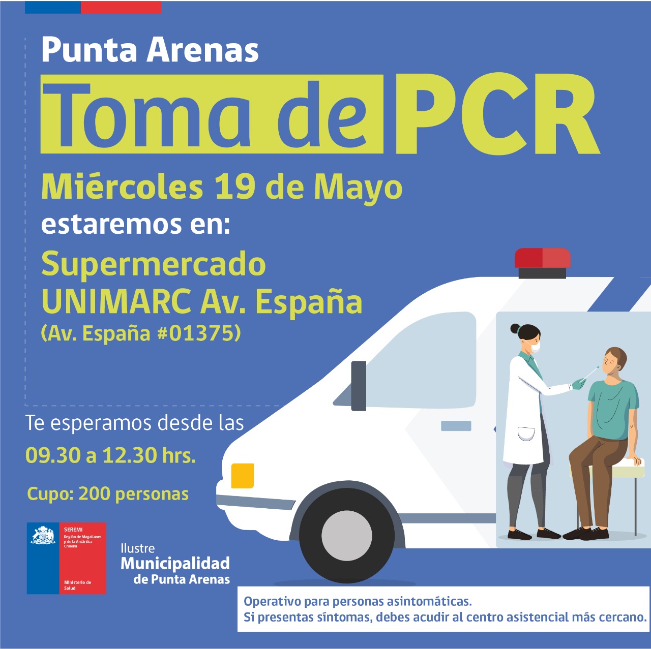 Operativos de toma de PCR en Magallanes este miércoles 19 de mayo