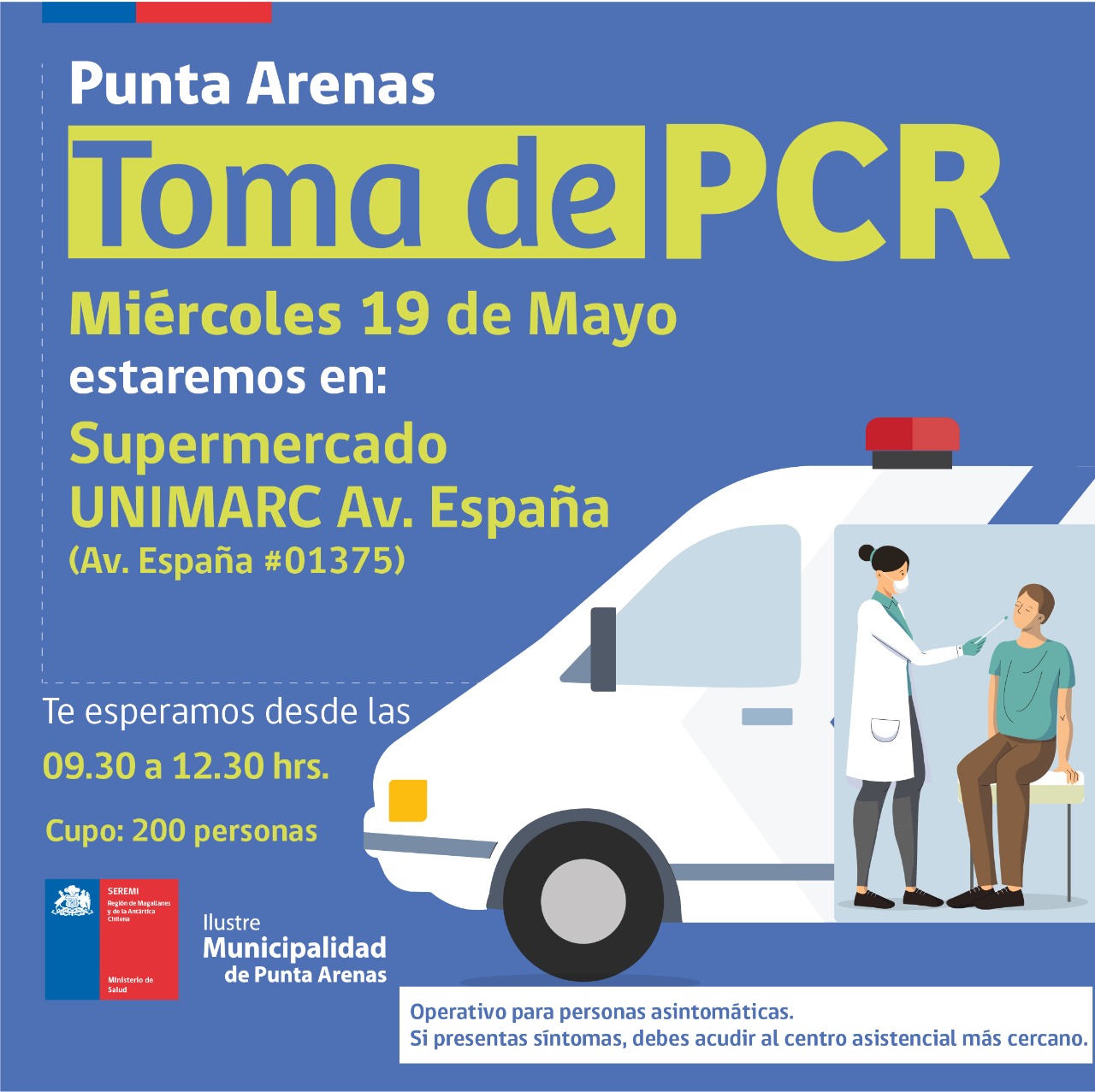 Operativos de toma de PCR en Magallanes este miércoles 19 de mayo