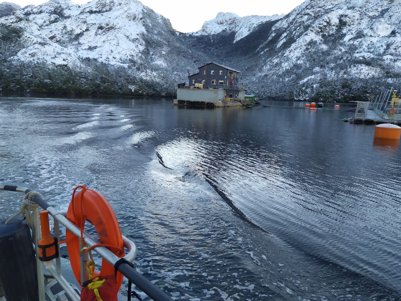 SERNAPESCA y Armada fiscalizan centros de cultivo de salmones en sector de Isla Capitán Aracena, 120 kilómetros al sur de Punta Arenas