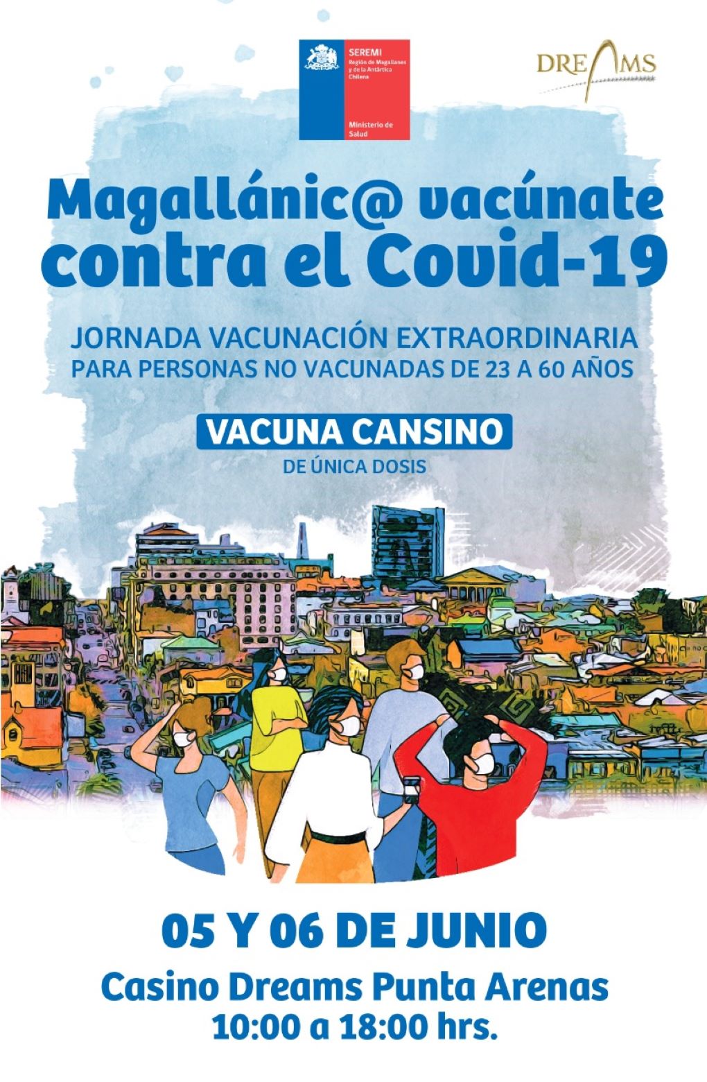 Jornada extraordinaria de vacunación se efectuará en el Casino Dreams de Punta Arenas