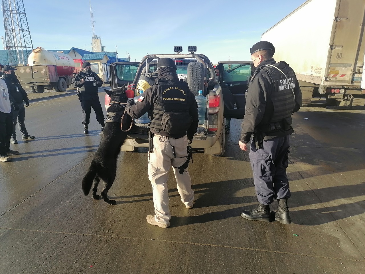 Binomio canino de la Autoridad Marítima realizó fiscalización en  Primera Angostura del Estrecho de Magallanes