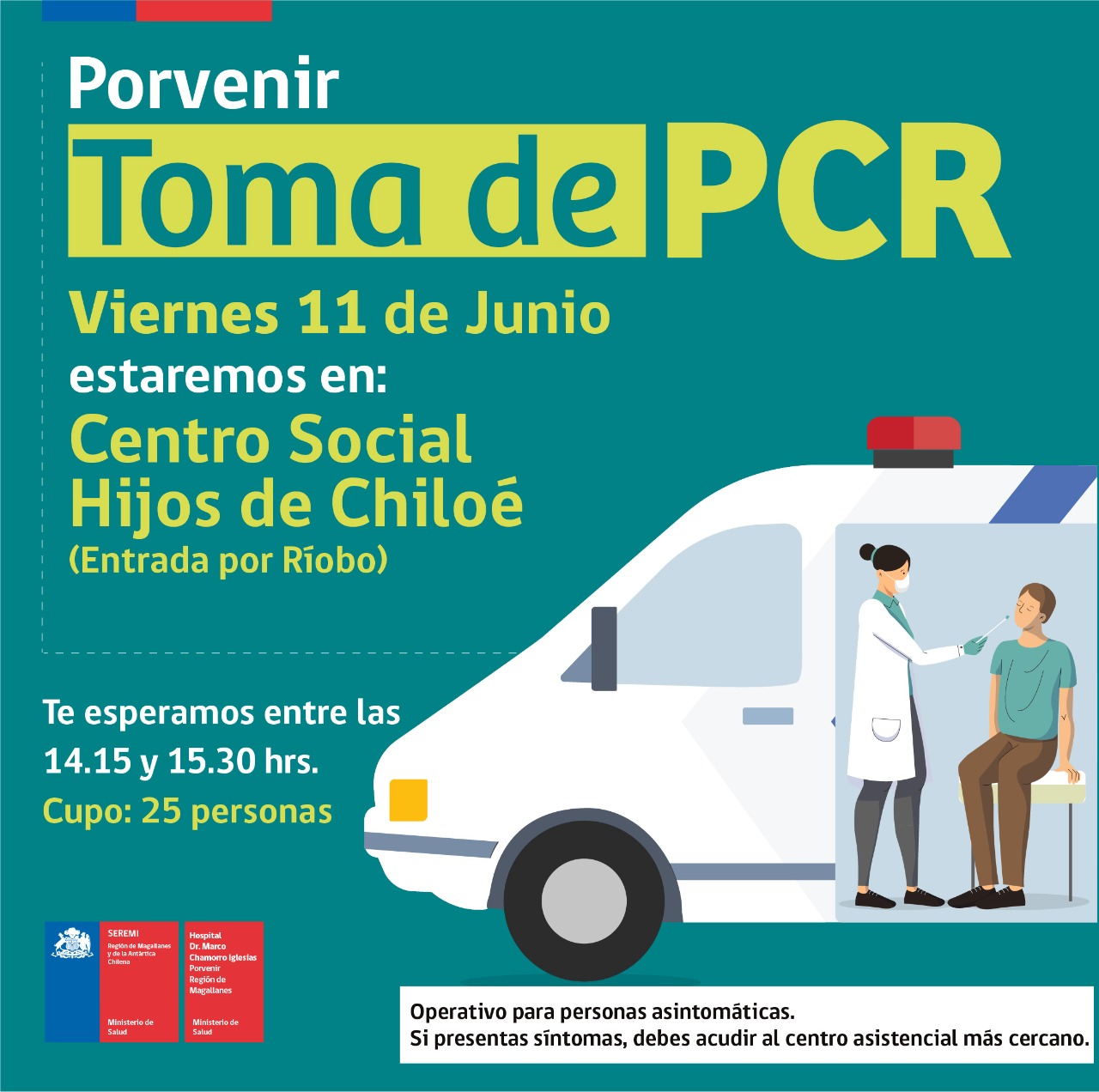 Operativos de toma de PCR se realizan hoy en Punta Arenas, Puerto Natales, Porvenir, Puerto Williams y en Tierra del Fuego