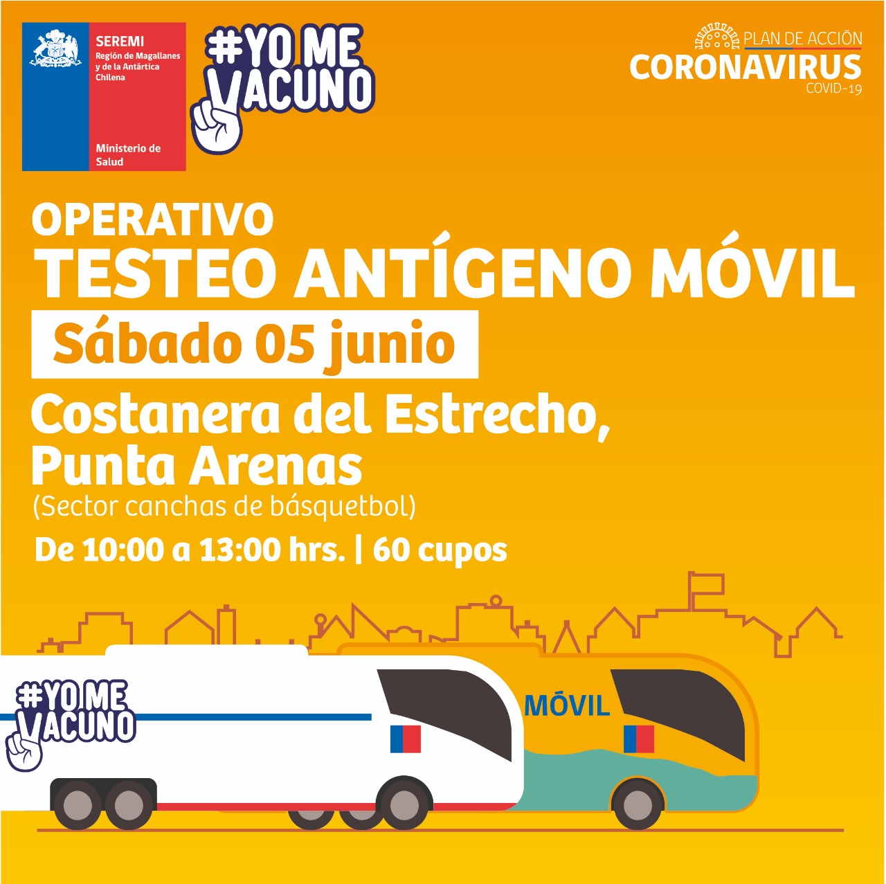 Jornada extraordinaria de toma de PCR y testeo de antígeno este sábado 5 de junio en Magallanes