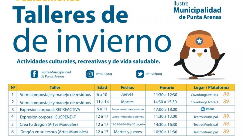 Niñas, niños y jóvenes de Punta Arenas podrán participar de talleres de invierno organizados desde el Municipio
