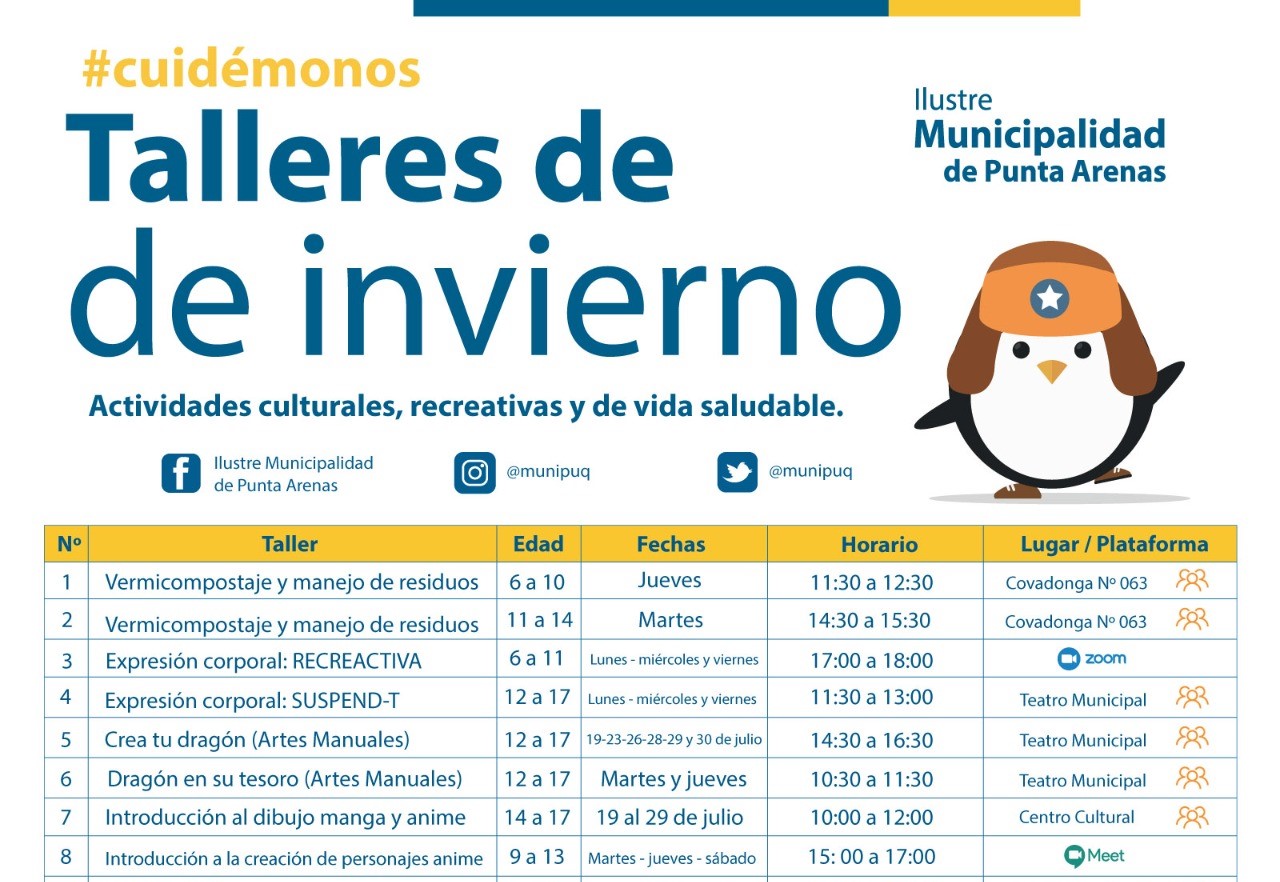Niñas, niños y jóvenes de Punta Arenas podrán participar de talleres de invierno organizados desde el Municipio