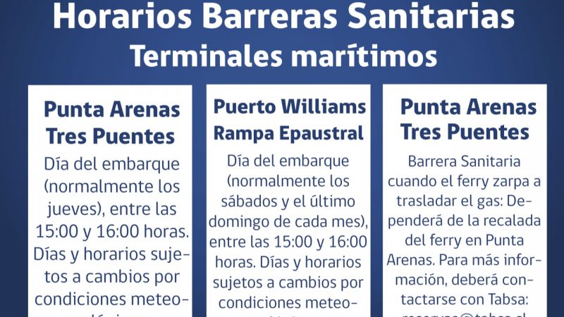 Horarios de las barreras sanitarias entre Punta Arenas y Puerto Williams