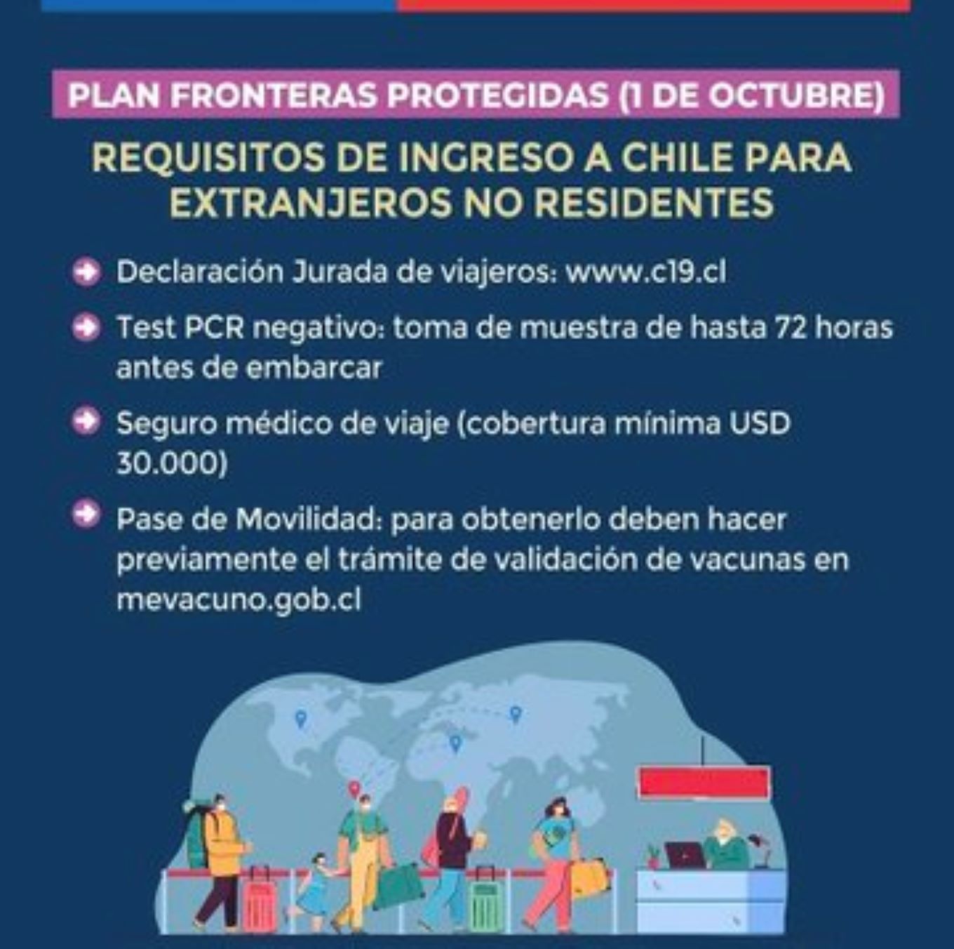 A partir de octubre, Chile abre sus fronteras a viajeros y turistas extranjeros