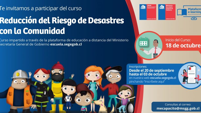 ONEMI y SEGEGOB desarrollarán curso “Reducción del Riesgo de Desastres con la Comunidad”