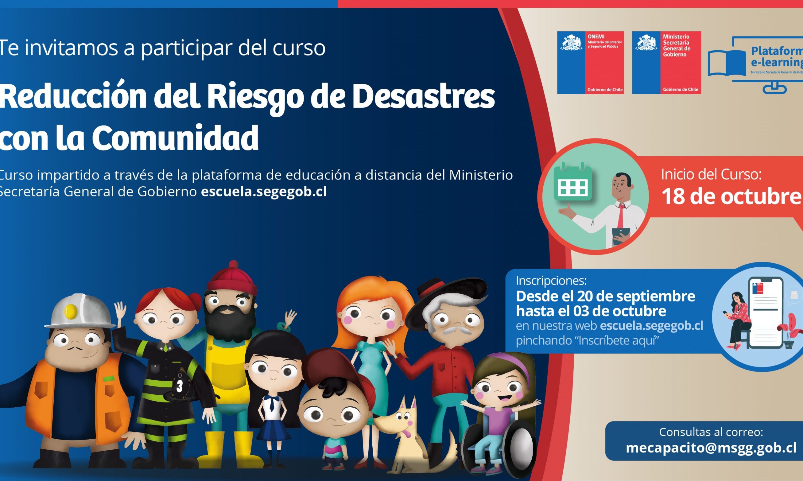 ONEMI y SEGEGOB desarrollarán curso “Reducción del Riesgo de Desastres con la Comunidad”