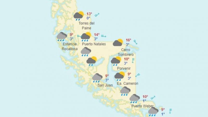 Chubascos de lluvia y aguanieve se pronostican hoy sábado 25 de septiembre en Magallanes