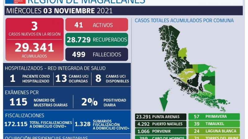 3 casos nuevos de covid19 en Magallanes este 3 de noviembre