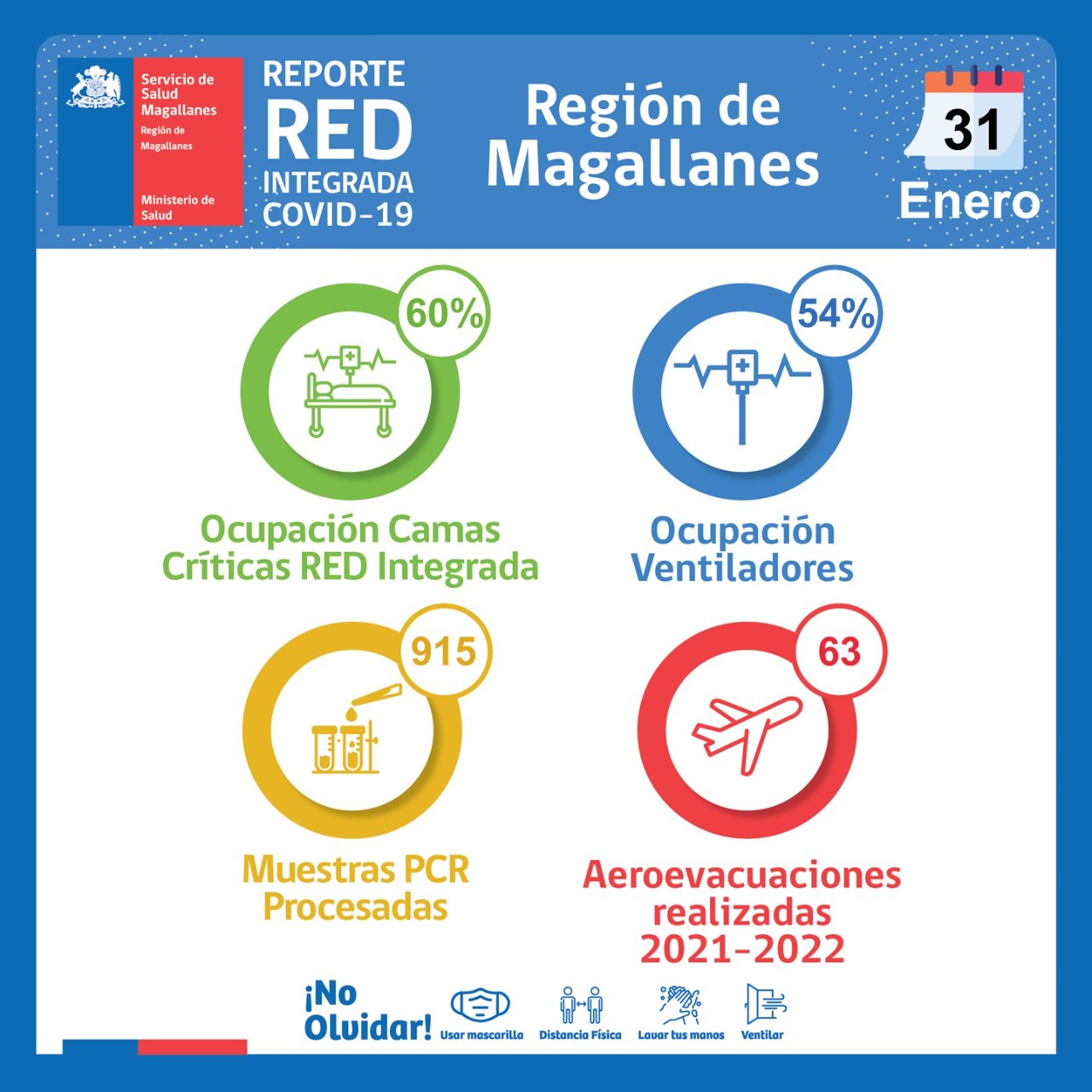 Estado de la red integrada de Salud Covid19 en Magallanes, lunes 31 de enero