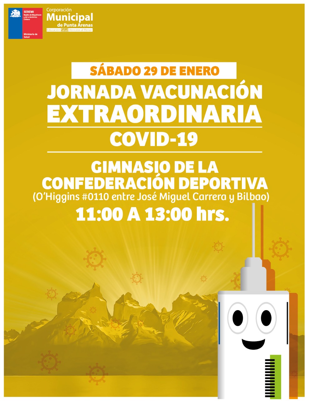 Jornada extraordinaria de vacunación contra el covid19 se efectúa este sábado 29 de enero en Punta Arenas