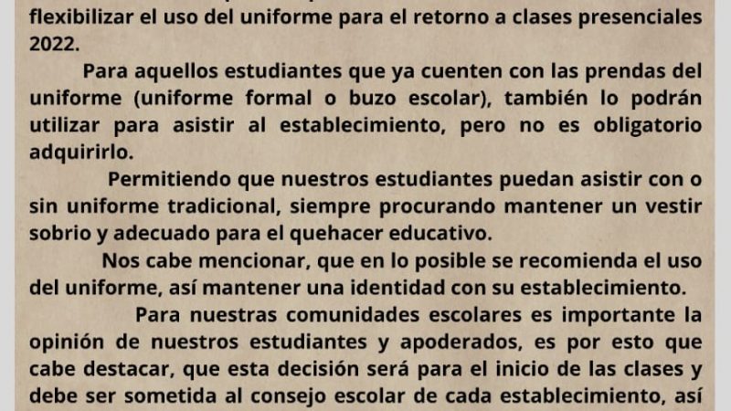 Municipalidad de Porvenir estableció flexibilidad en materia de exigencia de uniformes escolares en establecimientos municipales de la capital fueguina