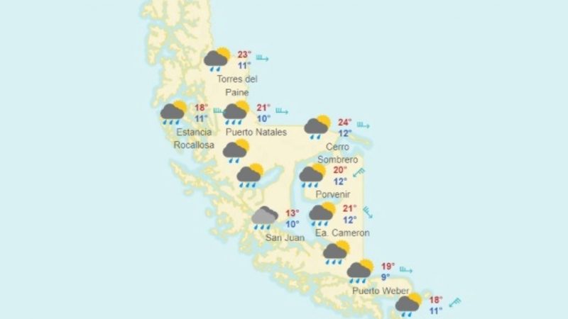 Llueve en toda la región de Magallanes, este lunes 7 de febrero