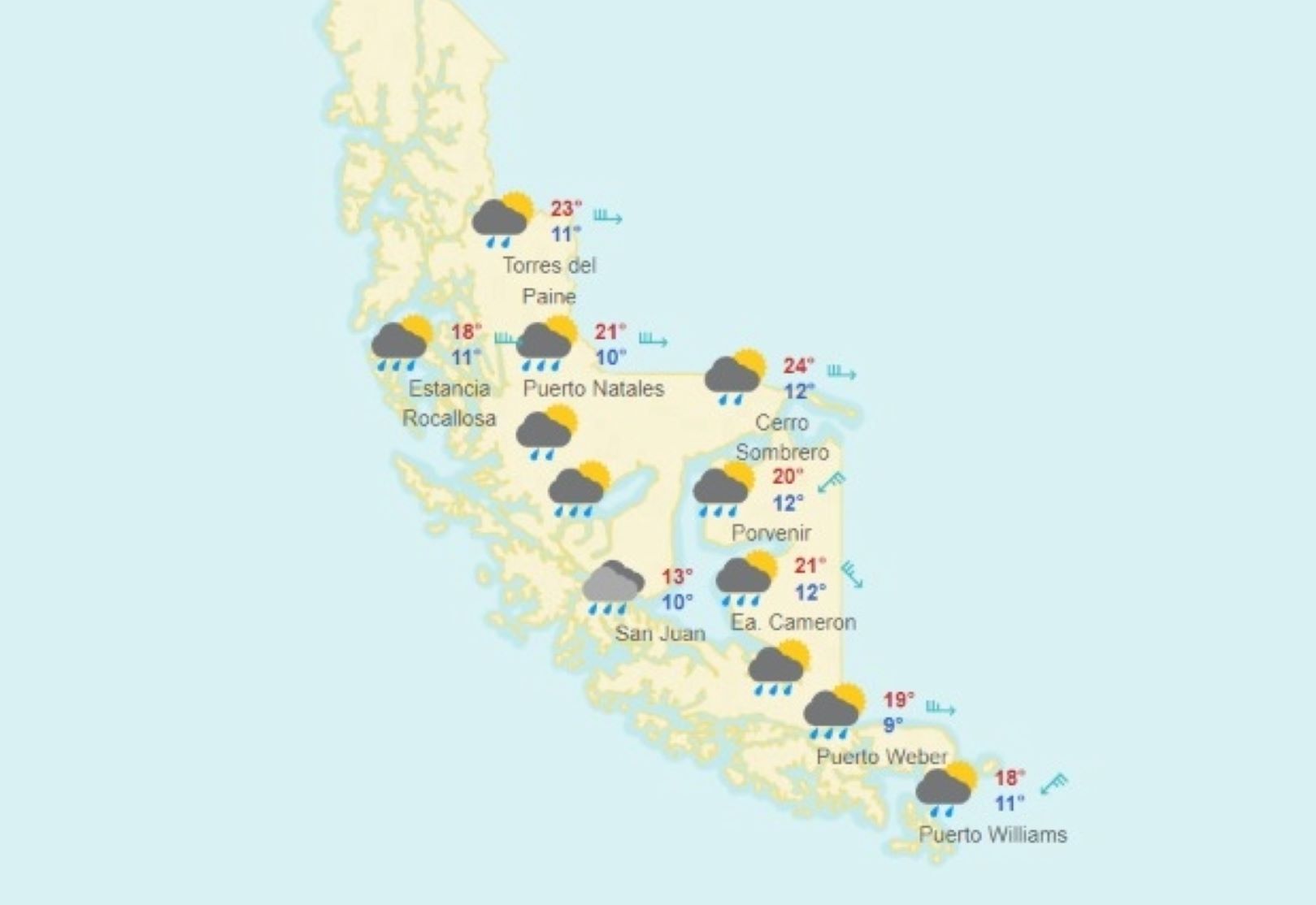 Llueve en toda la región de Magallanes, este lunes 7 de febrero