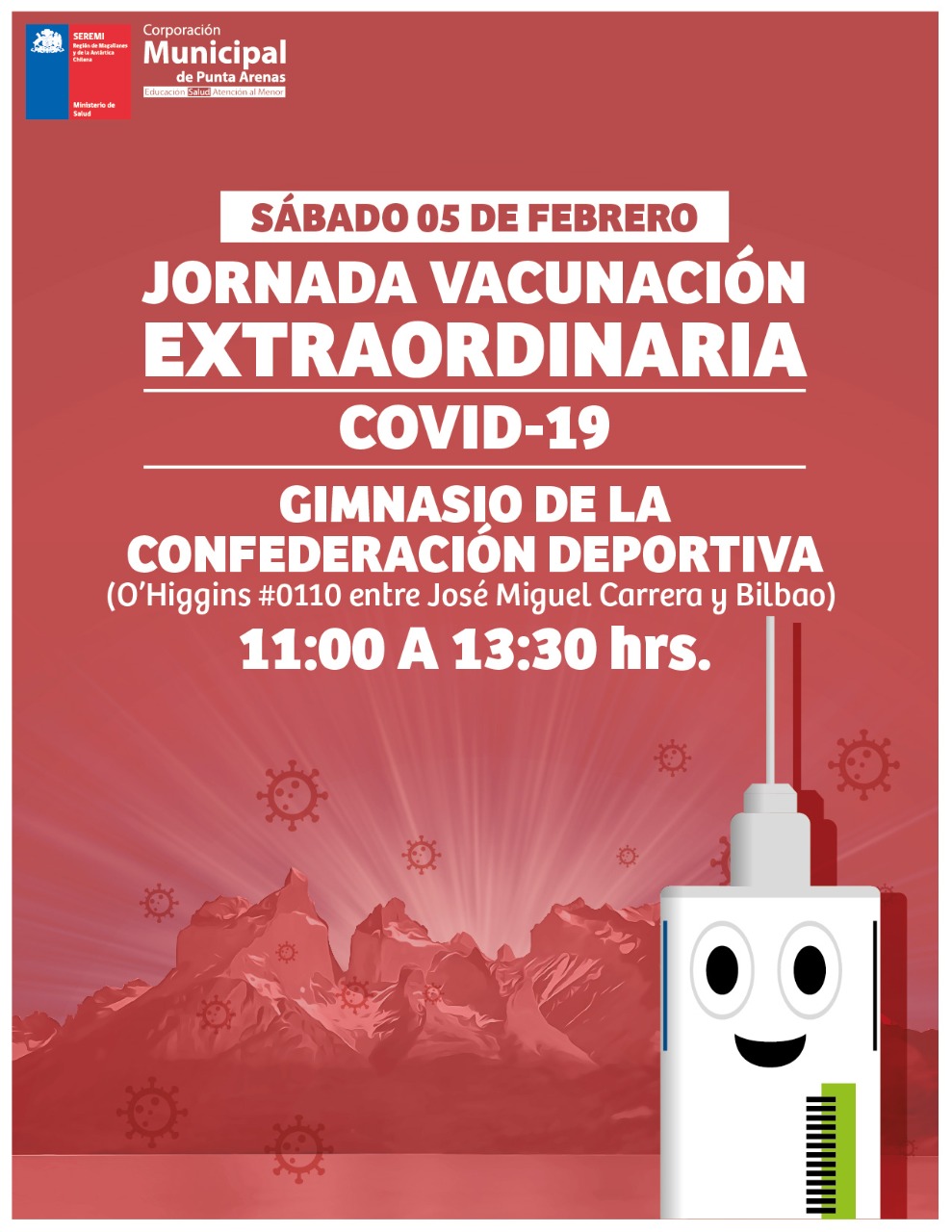 Jornada extraordinaria de vacunación contra covid19 este sábado 5 de febrero en Punta Arenas